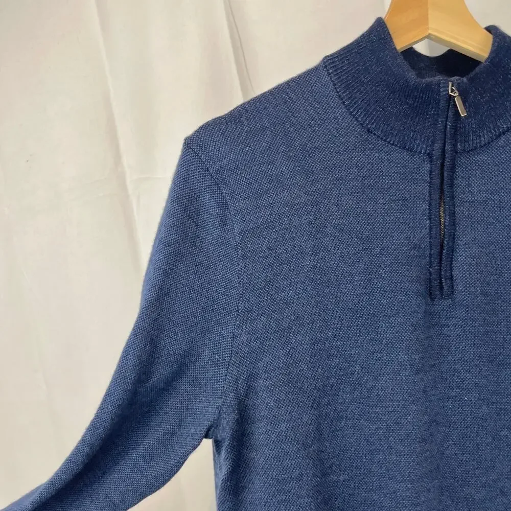 CHARLES TYRWHITT Extra Fine Merino Wool 1/4 Zip Pullover Sweater Blue Size M